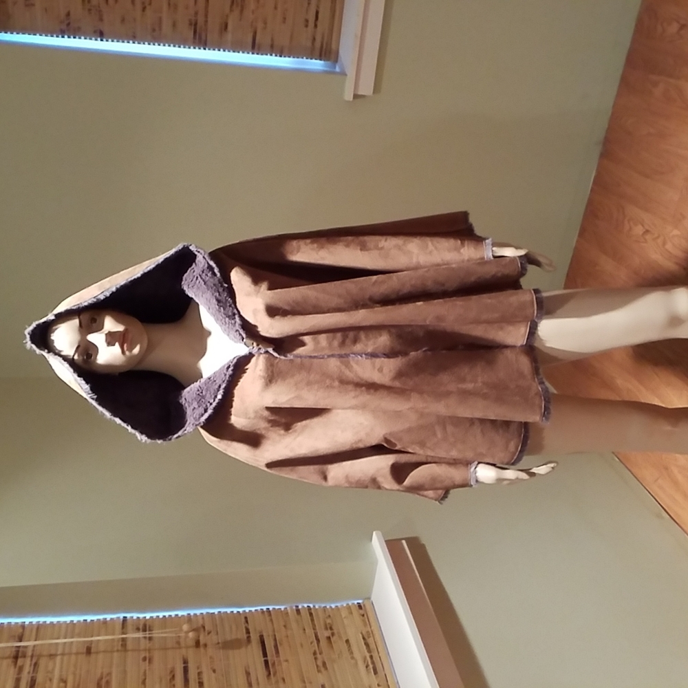 Katie Todd Faux Suede With Faux Fur Lining Hooded Poncho S/M